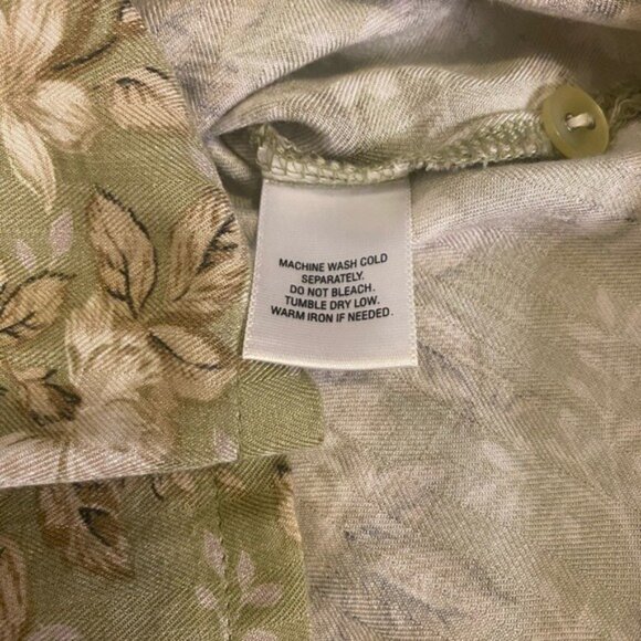 Vintage Classic Elements Olive Green Floral Button-Down Shirt Size M-L - Picture 4 of 6